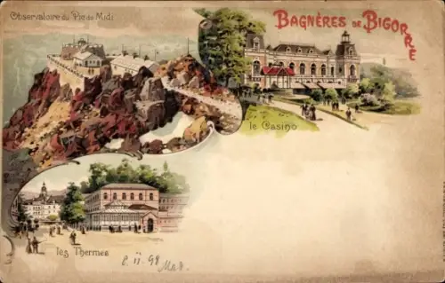 Litho Bagnères de Bigorre Hautes Pyrénées, Observatoire du Pic du Midi, Les Thermes, Le Casino