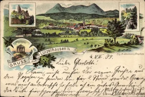 Litho Lutzelhouse Lützelhausen im Elsass Bas Rhin, Girbaden, Burg Nideck, Donon Tempel