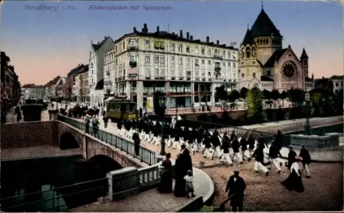 Judaika Ak Strasbourg Straßburg Elsass Bas Rhin, Kleberstaden, Synagoge, Soldatenkompanie