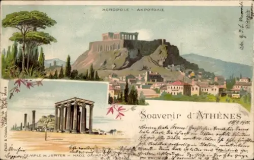 Litho Athen Griechenland, Acropole, Temple de Jupiter