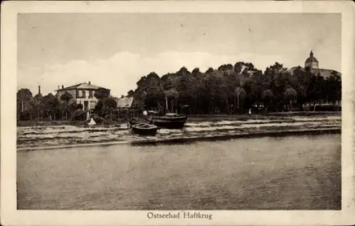 Ak Haffkrug Scharbeutz Ostholstein, Teilansicht, Boote
