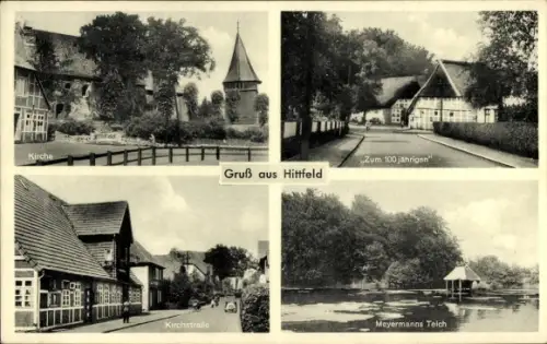 Ak Hittfeld Seevetal im Kreis Harburg, Kirche, Meyermanns Teich, Kirchstraße