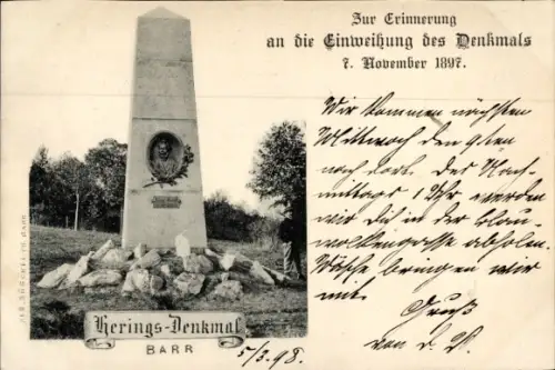 Ak Barr Elsass Bas Rhin, Heringsdenkmal