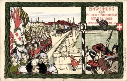 Künstler Ak Basel Stadt Schweiz, Einweihung der Mittleren Rheinbrücke 1905