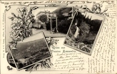 Ak Serneus Klosters Kt. Graubünden Schweiz, Pension Mezzaselva, Panorama, Wasserfall