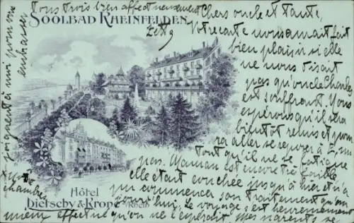 Mondschein Litho Rheinfelden Kanton Aargau Schweiz, Hotel Dietschy & Krone am Rhein