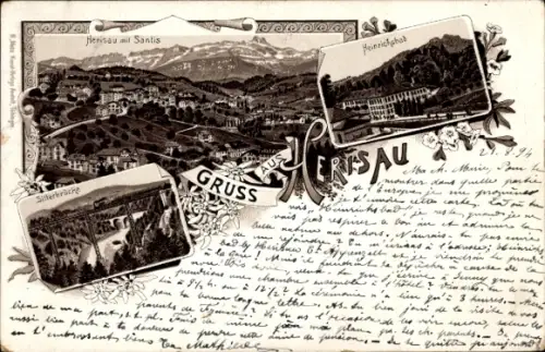 Vorläufer Litho Herisau Kanton Appenzell Außerrhoden, Panorama, Säntis, Heinrichsbad, Sitterbrücke