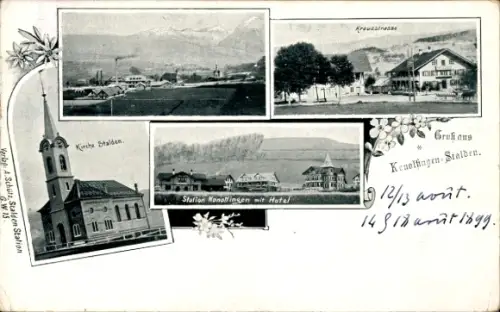Ak Konolfingen Stalden Kt. Bern Schweiz, Kirche Stalden, Kreuzstraße, Station Konolfingen, Hotel