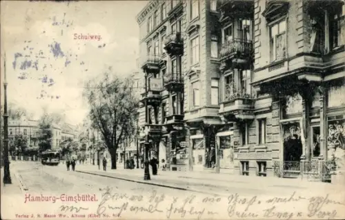 Ak Hamburg Eimsbüttel, Schulweg, Geschäfte, Straßenbahn