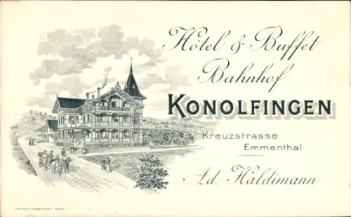 Ak Konolfingen Stalden Kt. Bern Schweiz, Hotel & Buffet Bahnhof, Kreuzstraße, Ad. Haldimann