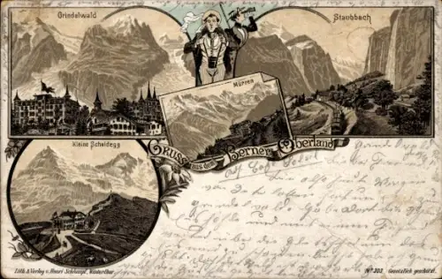 Litho Grindelwald Kanton Bern, Berner Oberland, Mürren, Staubbach, Kleine Scheidegg