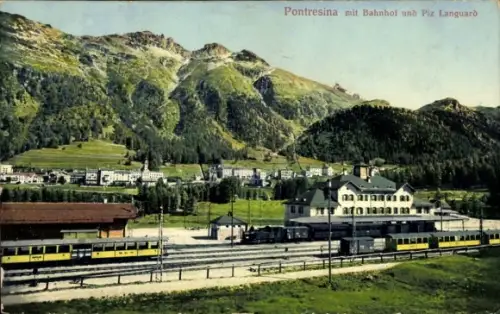 Ak Pontresina Kanton Graubünden Schweiz, Bahnhof, Piz Languard