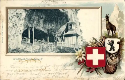 Präge Wappen Passepartout Ak Kanton Appenzell, Wildkirchli