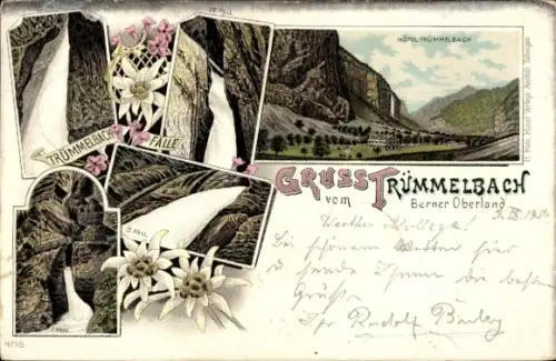 Litho Lauterbrunnen Kanton Bern, Trümmelbach, Trümmelbachfälle
