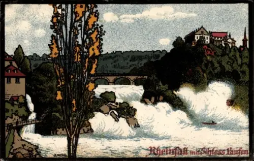 Künstler Ak I. Nohl, Rheinfall Kanton Schaffhausen, Schloss Laufen