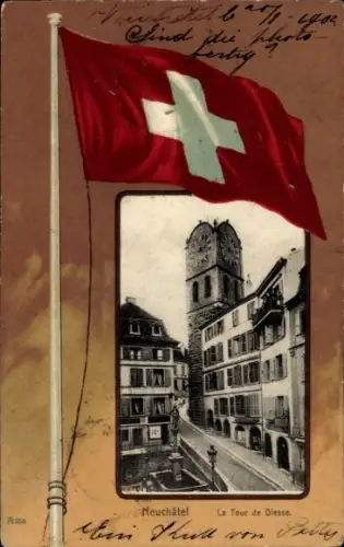 Passepartout Ak Neuchâtel Neuenburg Stadt, Tour de Diesse, Flagge