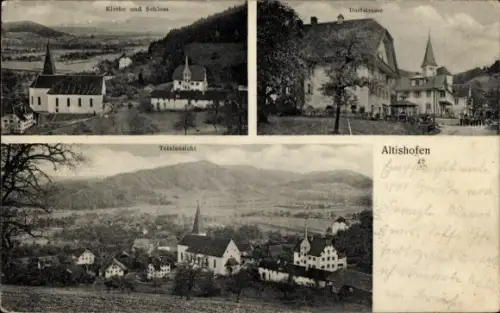 Ak Altishofen Kanton Luzern, Gesamtansicht, Kirche, Schloss, Dorfstraße