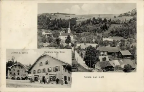 Ak Zell Kanton Luzern, Gesamtansicht, Gasthof zur Sonne, Geschäftshaus Eng. Birrer