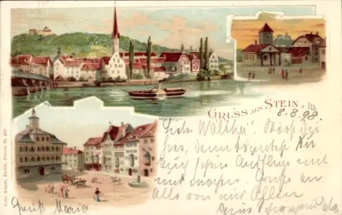 Litho Stein am Rhein Kanton Schaffhausen, Teilansichten, Kirche, Platz