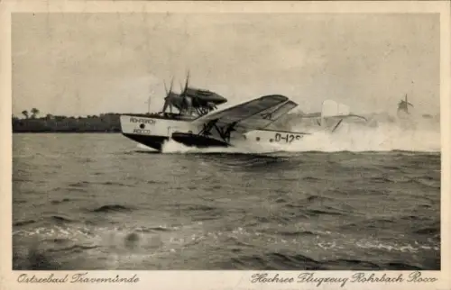 Ak Ostseebad Travemünde Lübeck, Hochsee-Flugzeug Rohrbach Rocco, D-12...