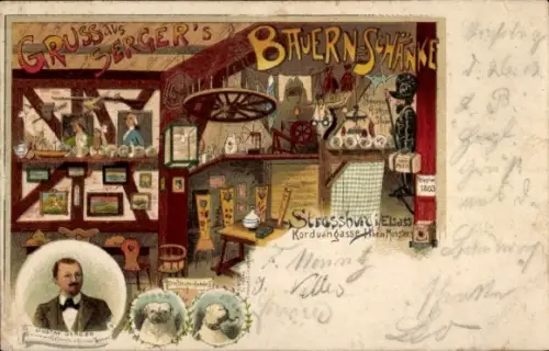 Litho Straßburg Elsass Bas Rhin, Serger's Bauernschänke, Korduangasse