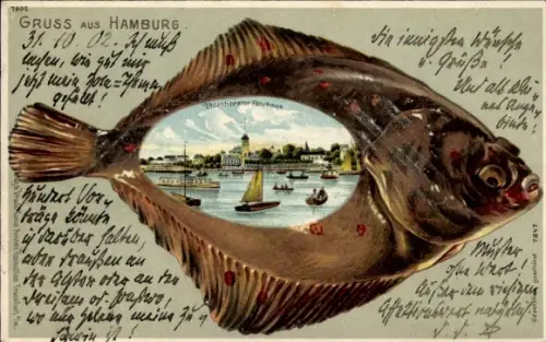 Flunder Passepartout Litho Hamburg Nord Uhlenhorst, Uhlenhorster Fährhaus