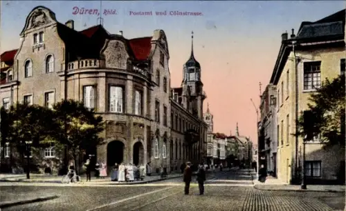 Ak Düren im Rheinland, Postamt, Cölnstraße, historische Architektur, Fußgänger, Fahrräder
