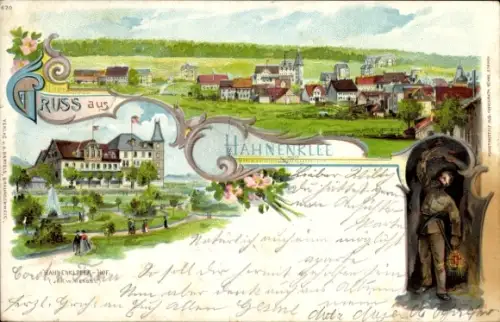 Litho Hahnenklee Bockswiese Goslar im Harz, Hotel Hahnenkleer Hof, Bergmann, Totalansicht