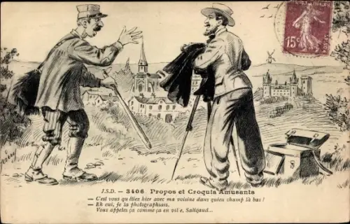 Ak Propos et Croquis Amusants, Mann mit Fotoapparat