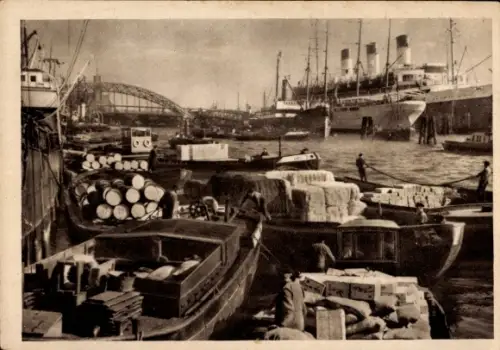 Ak Hamburg, Hafen, Überseebrücke, Dampfer