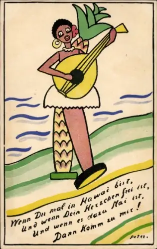 Ak Frau spielt Laute, Musikinstrument