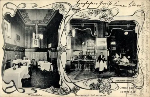Ak Berlin Tempelhof, Restaurant Schaumann, Weinstube, Restaurationsraum