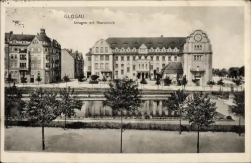 Ak Głogów Glogau Schlesien, Anlagen mit Realschule