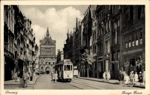 Ak Gdańsk Danzig, Lange Gasse, Straßenbahn