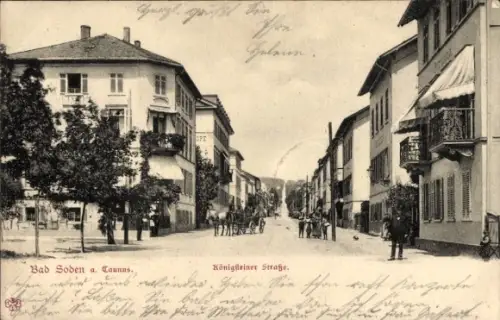 Ak Bad Soden am Taunus Hessen, Blick in die Königsteiner Straße, Kutsche, Anwohner