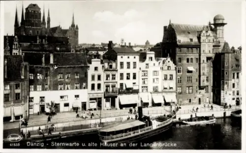 Ak Gdańsk Danzig, Sternwarte, Alte Häuser, Langenbrücke