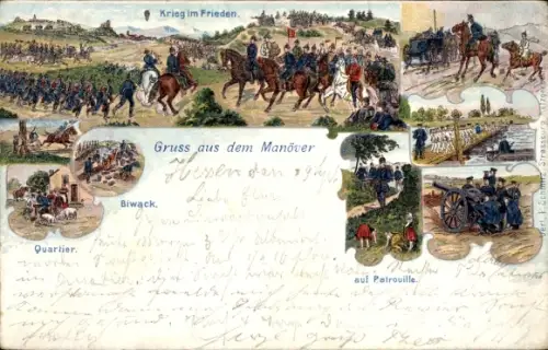 Litho Manöver, Krieg im Frieden, Quartier, Biwak, auf Patrouille