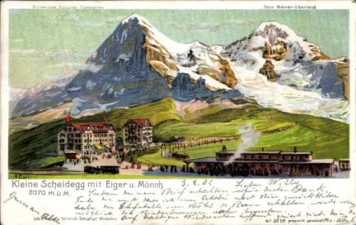 Künstler Ak Kanton Bern, Berner Oberland, Kleine Scheidegg, Eiger, Mönch