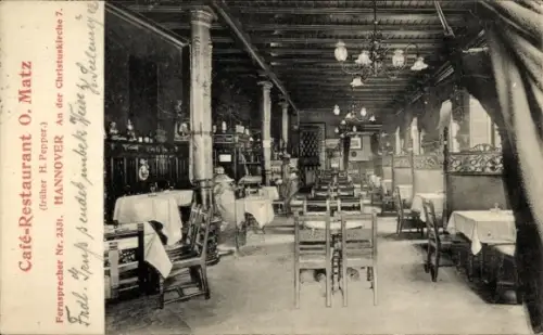 Ak Hannover, Blick in Restaurant Café, An der Christuskirche 7