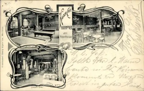 Jugendstil Passepartout Ak Hannover, Blick in Kaiser Café, Billard Tische