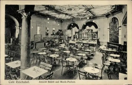 Ak Hannover, Café Reichshof, Ansicht Bufett und Musik-Podium