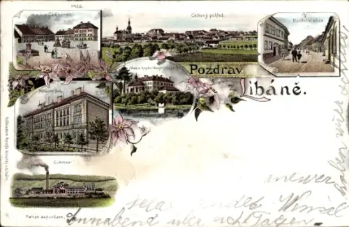 Litho Liban Libáň Region Königgrätz, Platz, Fabrik, Panorama, Teilansichten