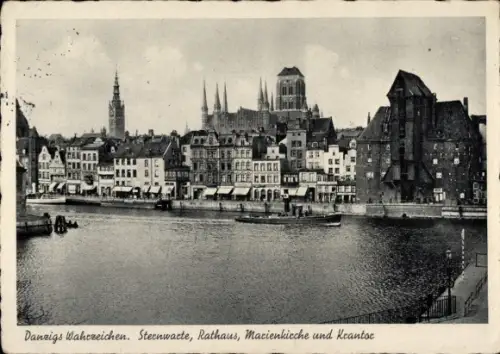 Ak Gdańsk Danzig, Sternwarte, Rathaus, Marienkirche, Krantor