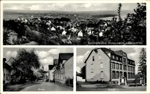 Ak Wollendorf Neuwied am Rhein, Gesamtansicht, Kirche, Schule