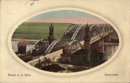 Passepartout Ak Riesa an der Elbe Sachsen, Blick auf die Elbebrücke