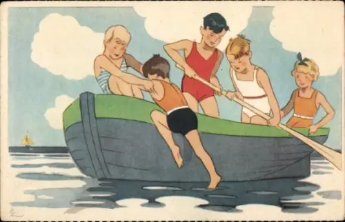 Ak Kinder im Ruderboot