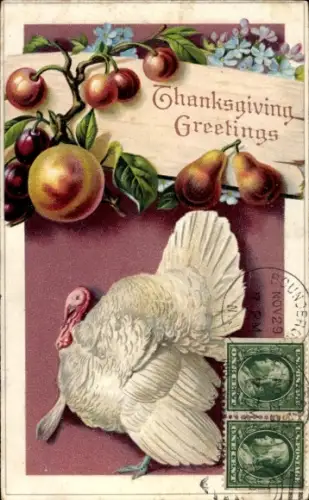 Präge Ak Thanksgiving, Truthan, Früchte
