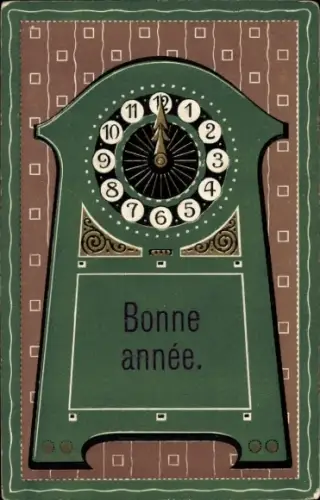 Präge Ak Fröhliches Neujahr, Standuhr
