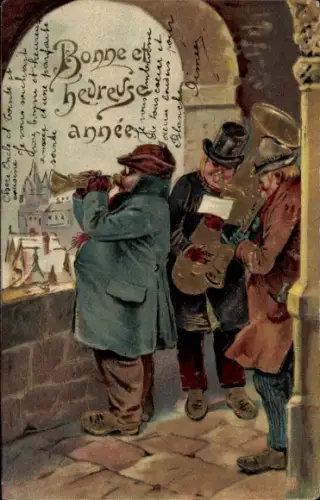 Ak Gand Gent Ostflandern, Drei Männer in historischen Kostümen auf einem Balkon, der Blick geh...