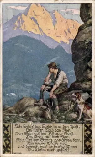 Künstler Ak Kutzer, Ernst, Ich schieß den Hirsch im wilden Forst, Novitas 207709
